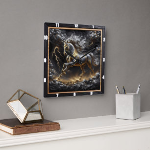 Horloge Carrée Percheron Horse Timepiece : Storm Metal, Gol Perso