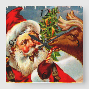 Horloge Carrée Père Noël avec le renne