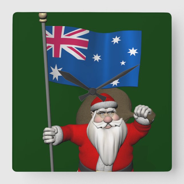 Horloge Carrée Père Noël Avec L'Ensigne D'Australie (Recto)