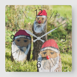 Horloge Carrée Père Noël en bois
