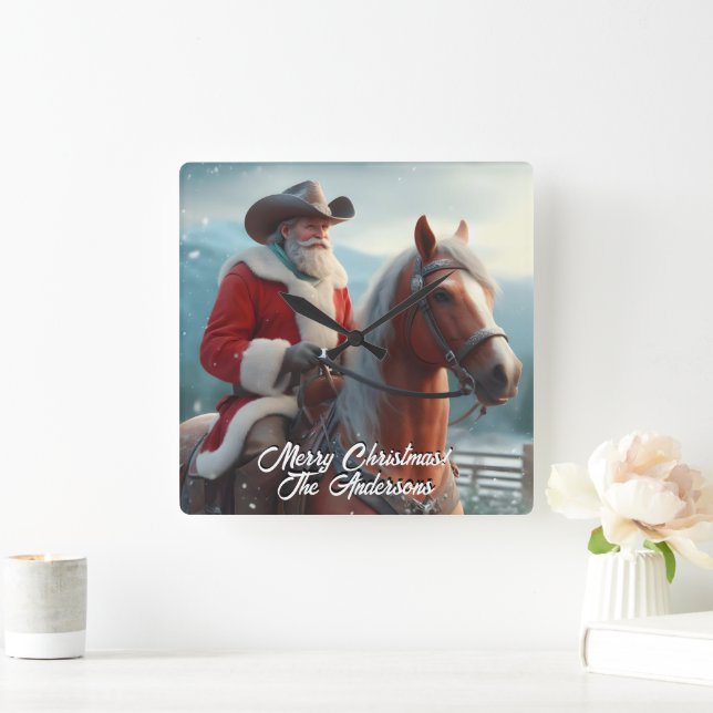 Horloge Carrée Père Noël équitation Noël occidental (Maison)