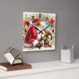 Horloge Carrée Père Noël Et Elf 6