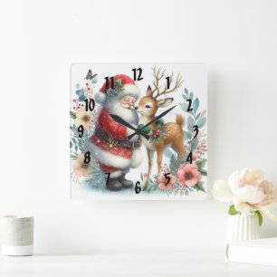 Horloge Carrée Père Noël et les rennes 6