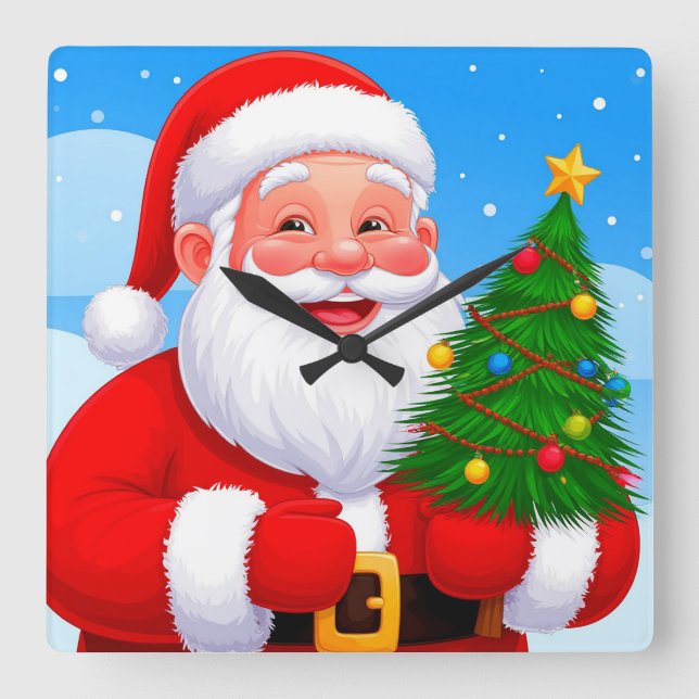 Horloge Carrée Père Noël joyeux (Recto)