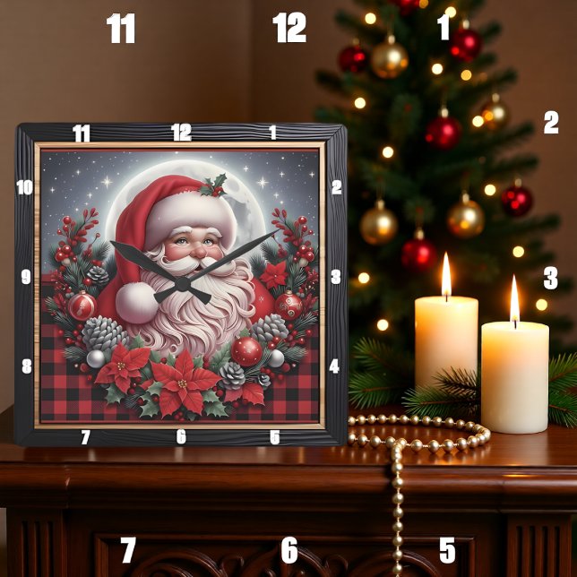 Horloge Carrée Père Noël Plaid Buffalo (Créateur téléchargé)