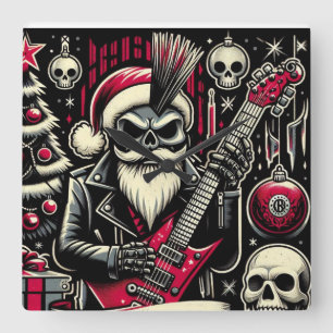 Horloge Carrée Père Noël rockeur 