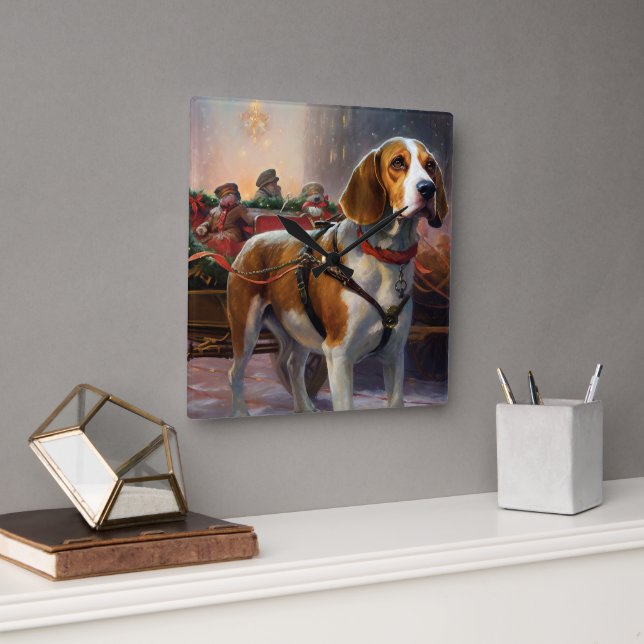 Horloge Carrée Période de fêtes de Noël Beagle (Bureau)