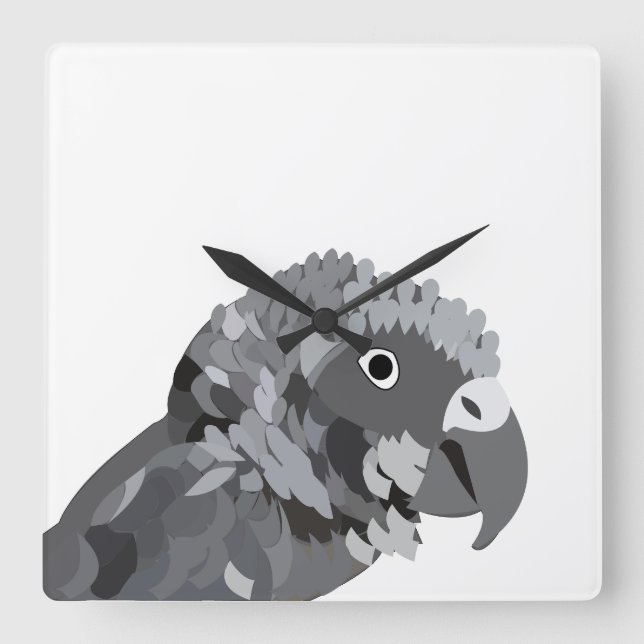 Horloge Carrée Perroquet Gris Africain Oiseau (Recto)