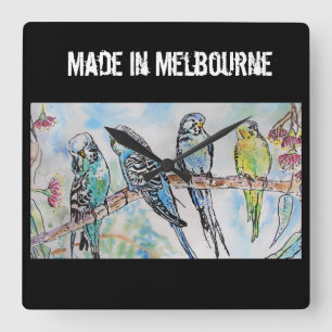 Horloge Carrée Perroquet Perruche Oiseau Fabriqué à Melbourne Ois