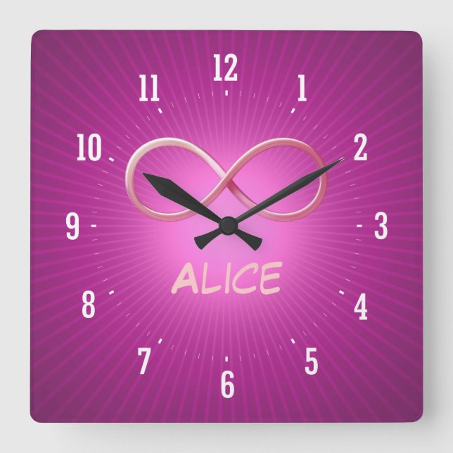 Horloge Carrée Personalizable Infinity Symbol on Pink Background (Recto)