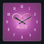 Horloge Carrée Personalizable Infinity Symbol on Pink Background<br><div class="desc">Science Rules !
 Infinity Symbol design - great for students,  mathematicians,  math/science-teachers,  professeurs,  researchers or for all you scientist types out there!</div>
