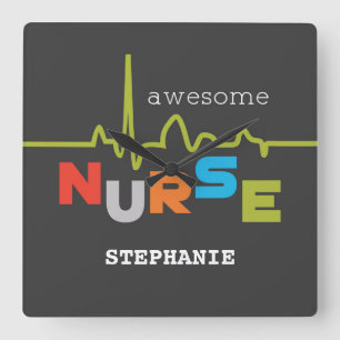 Horloge Carrée Personalize, Awesome Nurse on Nurses Day