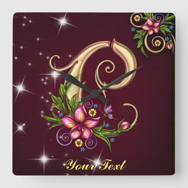 Horloge Carrée Personalize Monogram C Wall Clock (Recto)