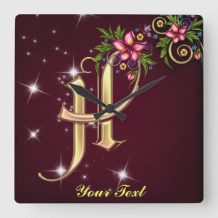 Horloge Carrée Personalize Monogram H Wall Clock