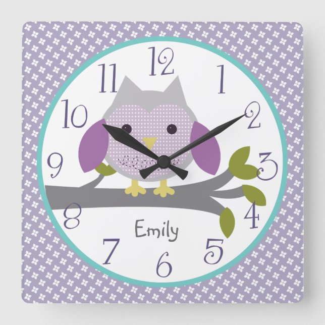 Horloge Carrée Personalized Dreamland Owl Nursery Clock (Recto)