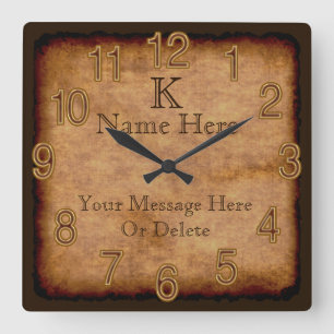 Horloge Carrée Personalized Monogram Vintage Clock 3 Text Boxes