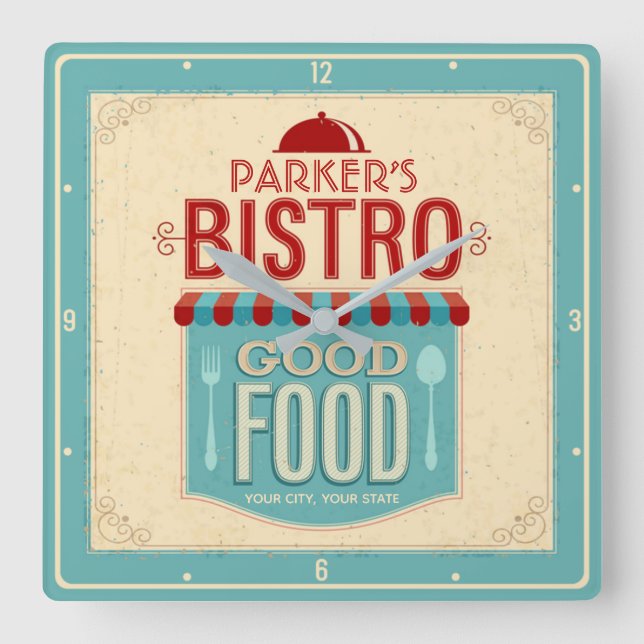 Horloge Carrée PERSONALIZED NAME Shabby Chic French Bistro Cafe (Recto)