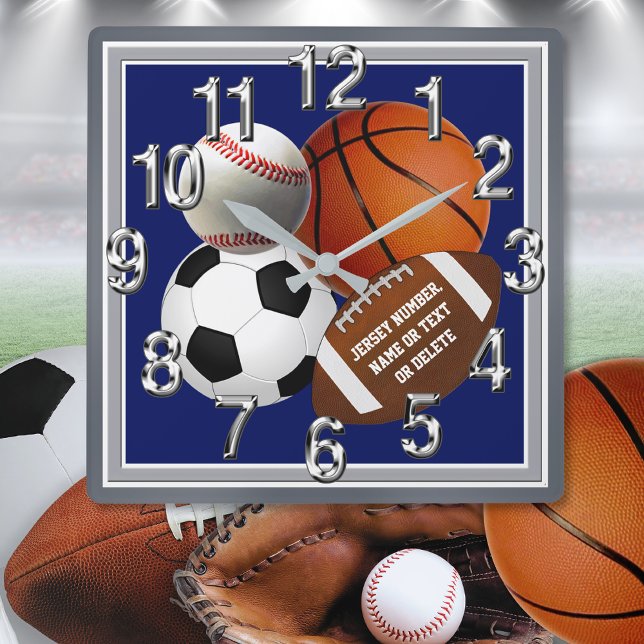 Horloge Carrée Personalized, Sports Themed Wall Clock, for Sale (Sports Themed Wall Clock. Gifts for Sports Lovers. Sports Christmas Gifts. Personalized sports gifts)