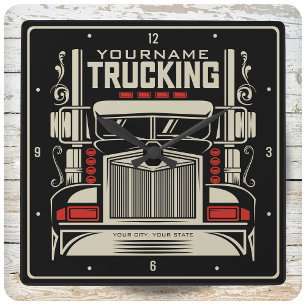 Horloge Carrée Personalized Trucking 18 Wheeler BIG Trucker