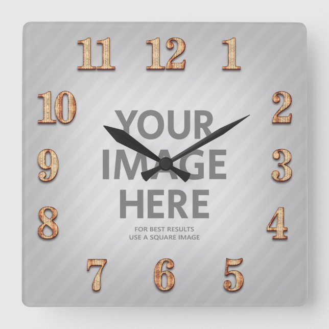 Horloge Carrée Personalized Wall Clocks Square Photo Wood Numbers (Recto)