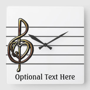Horloge Carrée Personnalisable personnel de musique Treble Clef