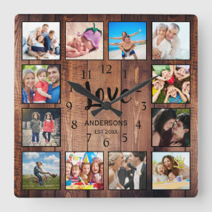 Horloge Carrée Personnalisé 12 Photo Collage Famille Amour Récupé