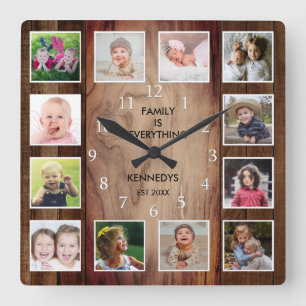 Horloge Carrée Personnalisé 12 Photo Collage Famille Citation Boi