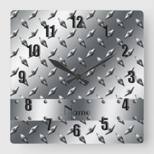 Horloge Carrée Personnalisé avec du votre acier nommé de plat d