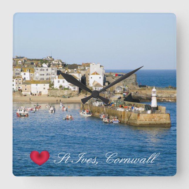 Horloge Carrée Personnalisé Heart St Ives Harbour Pier Cornwall P (Recto)