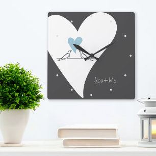 Horloge Carrée Personnalisé Simple Inséparables Light Blue Heart
