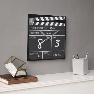 Horloge Carrée Personnalisé un écran de Clapperboard de film