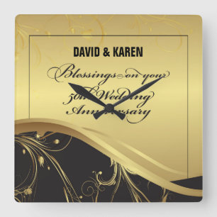 Horloge Carrée Personnaliser, 50e anniversaire Mariage Religieux