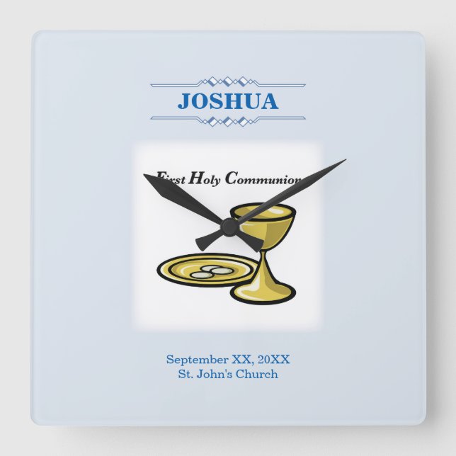 Horloge Carrée Personnaliser, Corps de la première communion et s (Recto)