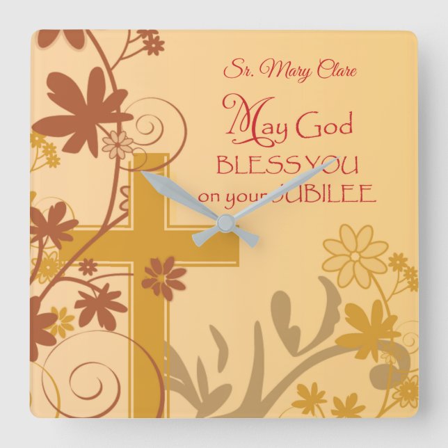 Horloge Carrée Personnaliser, Jubilee Anniversaire Nun Cross, Fil (Recto)