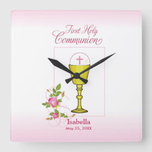 Horloge Carrée Personnaliser le nom de fille rose Première commun