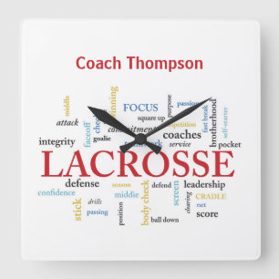 Horloge Carrée Personnaliser Nom Lacrosse Coach Merci Mots
