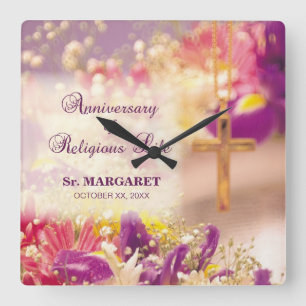 Horloge Carrée Personnalisez, la vie religieuse d'anniversaire,