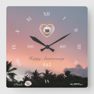 Horloge Carrée Personnalisez le 30e anniversaire du Mariage Pearl