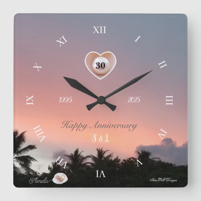 Horloge Carrée Personnalisez le 30ème anniversaire de mariage per (Recto)
