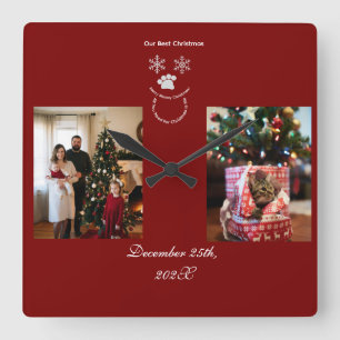 Horloge Carrée Personnalisez Notre Meilleur Noël ,Photo de Chat
