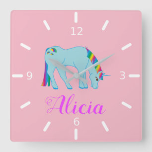 Horloge Carrée Personnalisez Votre Propre Licorne Colorée