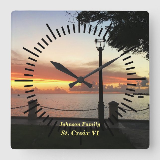 Horloge Carrée Personnalité de Caribbean Sunset Tropical (Recto)
