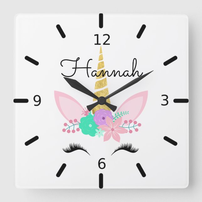 Horloge Carrée Personnalité de Floral Smiling Unicorn (Recto)