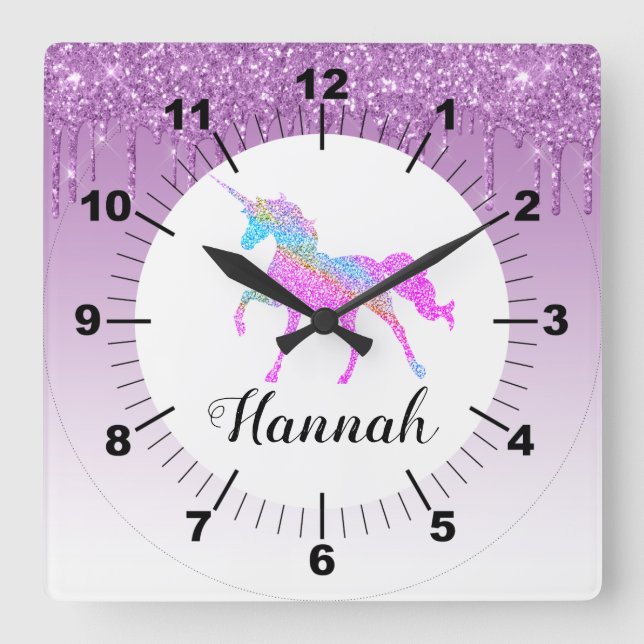 Horloge Carrée Personnalize Your Own Purple Glitter (Recto)