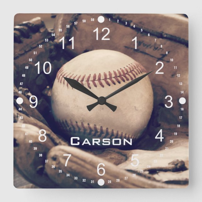 Horloge Carrée Personnalized Baseball in Glove Wall Clock (Recto)