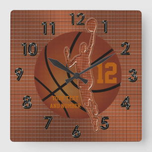 Horloge Carrée Personnalized Basketball Clocks w/ NAME and NUMBER