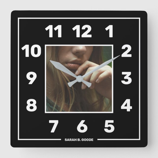 Horloge Carrée Personnalized Black Photo Square Wall Clock (Recto)