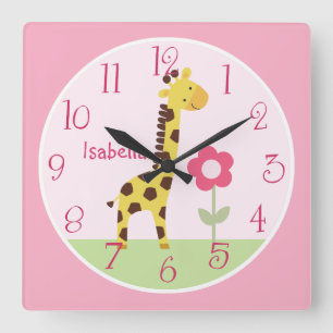 Horloge Carrée Personnalized Cute Giraffe Nursery Clock