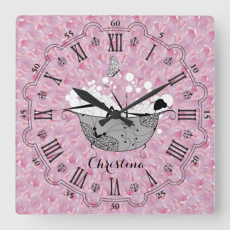 Horloge Carrée Personnalized Lady in the Bath Square Wall Clock