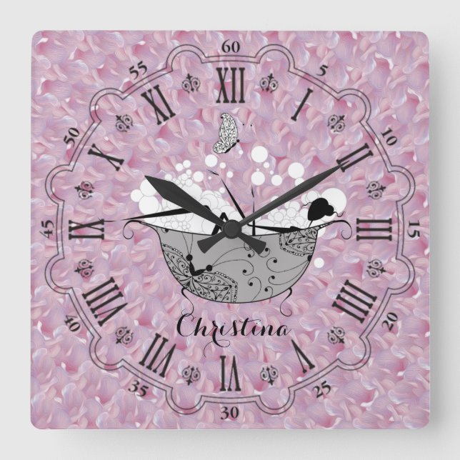 Horloge Carrée Personnalized Lady in the Bath Square Wall Clock (Recto)